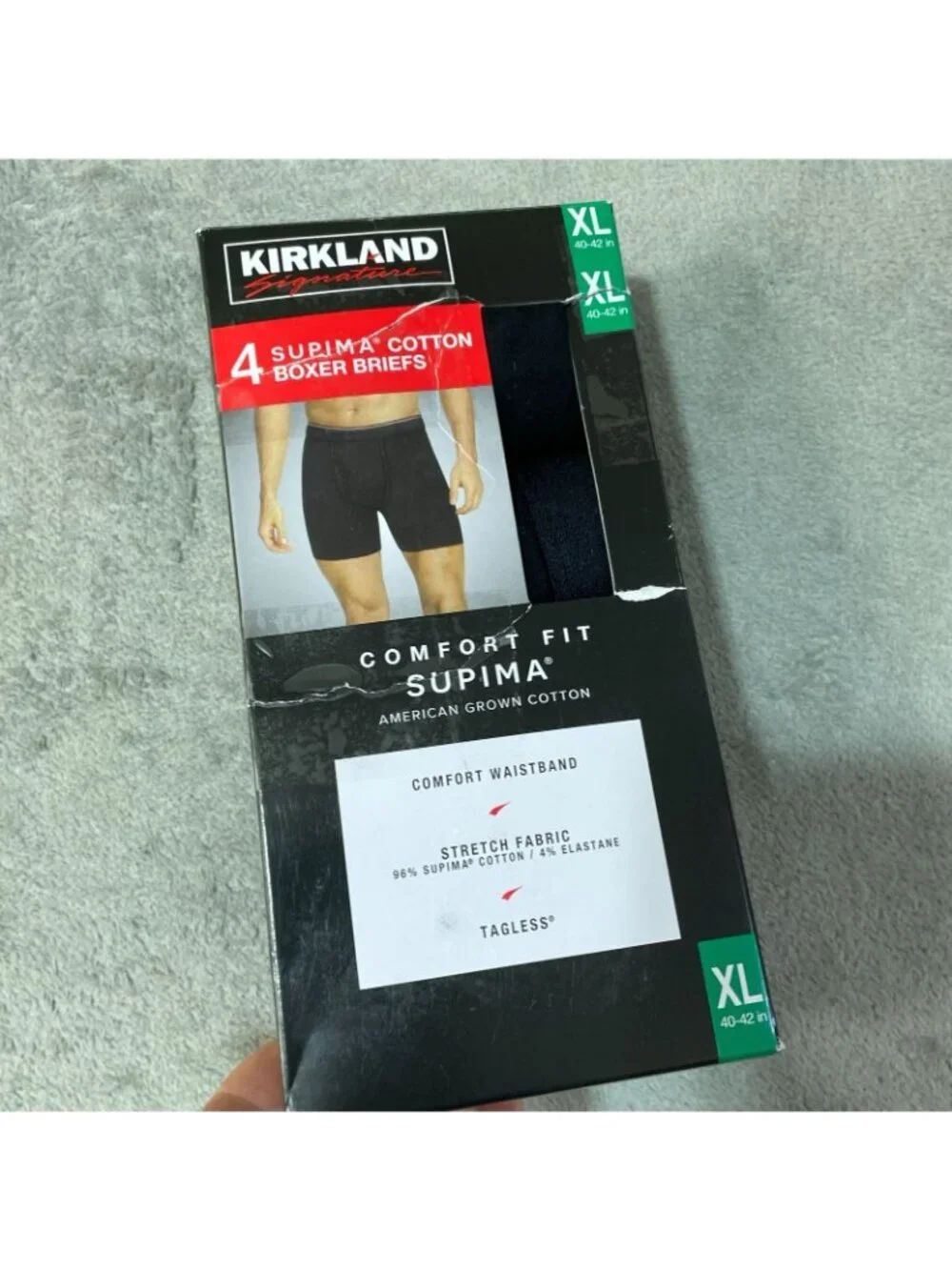 NWT Kirkland Signature Men's XL Black Supima Cotton Boxer Briefs 4 Pack